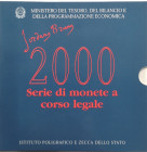 Repubblica Italiana. Serie divisionale 2000. 12 valori con 500 lire e 1000 Lire Giordano Bruno. Ag. Gig.27. FDC. Confezione originale della Zecca.