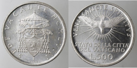 Vaticano. Sede Vacante. 1958. 500 lire. Ag. Gig. 261. Peso gr. 11. FDC. Eccezionale. Senza confezione della zecca. NC.