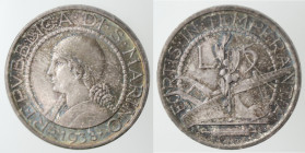 San Marino. Vecchia monetazione. 1864-1938. 5 Lire 1938. Ag. Gig. 24. Peso gr. 5,00. Diametro mm. 23.00. qFDC. Patina iridescente. (7321)