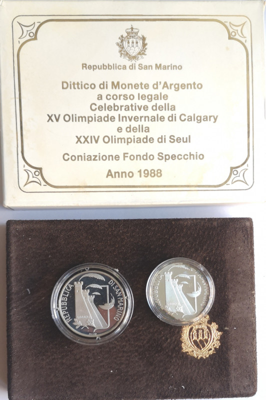 San Marino. Dittico. 500 Lire + 1.000 Lire 1988. Ag. Olimpiadi di Seul. Gig. 216...