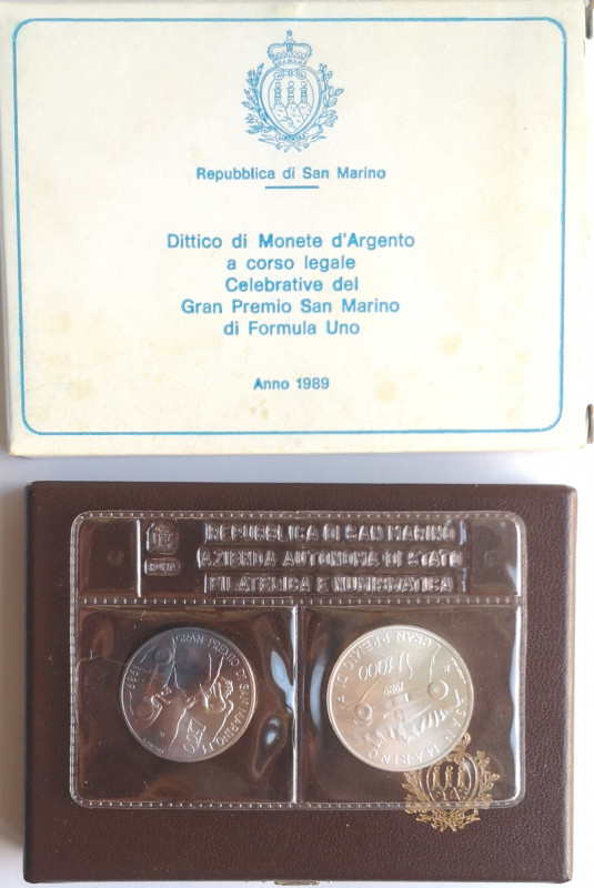 San Marino. Dittico. 500 Lire + 1.000 lire 1989. Gran Premio di Imola. Ag. Gig. ...