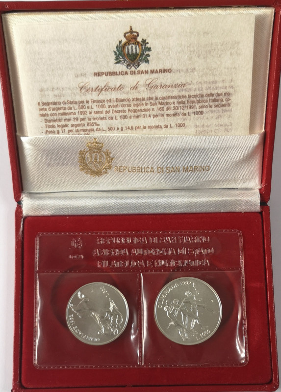 San Marino. Dittico. 500 Lire + 1.000 lire 1992. XXV Olimpiade. Ag. Gig. 208. FD...