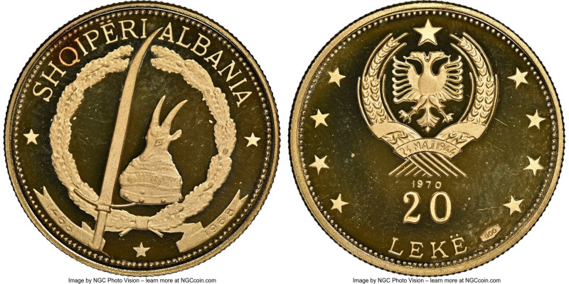 People's Socialist Republic gold Proof "Prince Skanderbeg" 20 Leke 1970 PR68 Ult...
