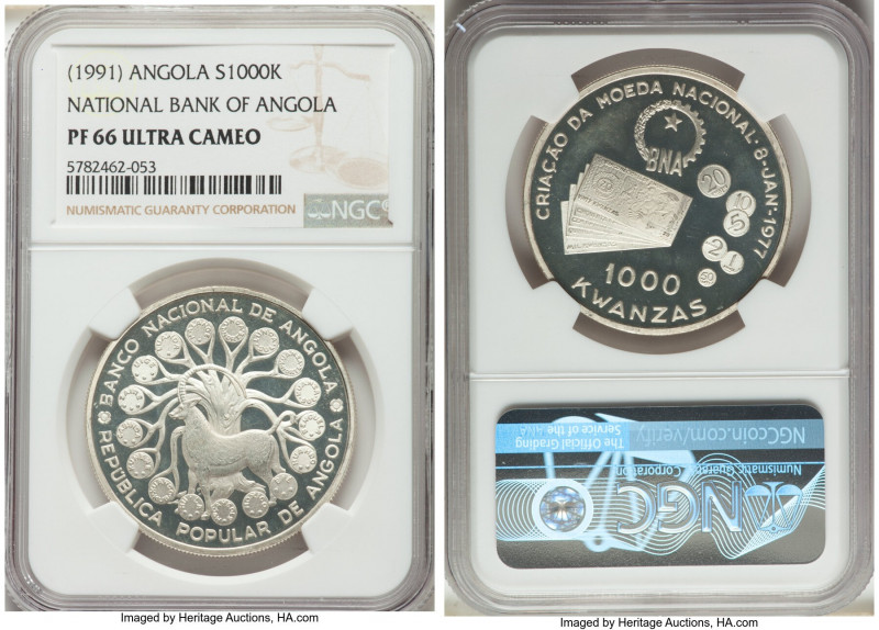 Republic Pair of Certified silver Proof "National Bank of Angola" Multiple Kwanz...