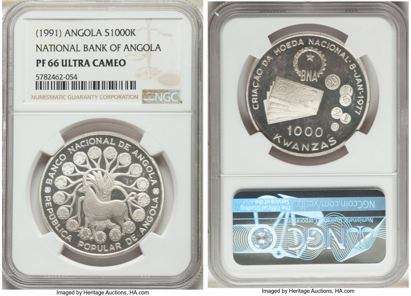 Republic Pair of Certified silver Proof "National Bank of Angola" Multiple Kwanz...