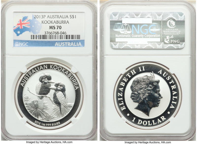 Elizabeth II 5-Piece Lot of Certified silver Dollars NGC, 1) "Kookaburra" Dollar...