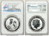 Elizabeth II 5-Piece Lot of Certified silver Dollars NGC, 1) "Kookaburra" Dollar (1 oz) 2013-P - MS70, KM1985 2) "Kookaburra" Dollar (1 oz) 2014-P - M...