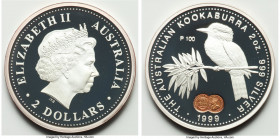 Elizabeth II 4-Piece Uncertified silver "Privy Mark - Kookaburra" 2 Dollar (2 oz) Proof Set 1999, Each displaying privy marks of 1/2 Penny, Penny, Shi...