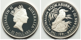 Elizabeth II 4-Piece Lot of Uncertified silver Proof "Kookaburra" 10 Dollars (2 oz) 1991, KM161. Accompanied by original cases and COAs #4017, #2696, ...