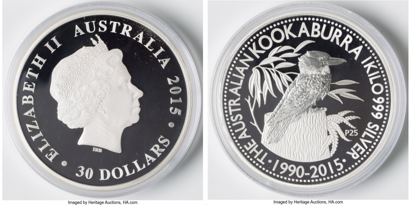 Elizabeth II silver Proof "25th Anniversary Kookaburra" 30 Dollars (Kilo) 2015, ...