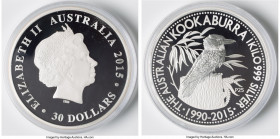 Elizabeth II silver Proof "25th Anniversary Kookaburra" 30 Dollars (Kilo) 2015, Perth mint, KM-Unl. Mintage 500. Sold with original presentation case ...