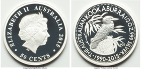 Elizabeth II 4-Piece Lot of Uncertified silver Proof "Kookaburra" Issues, 1) 50 Cents (1/2 oz) 2015 2) Dollar (1 oz) 2013 3) Dollar (1 oz) 2013 4) Dol...