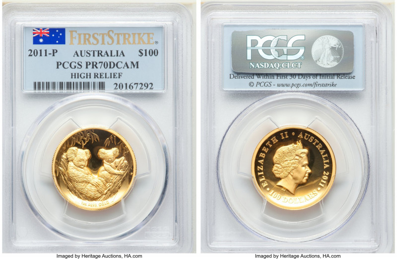 Elizabeth II gold Proof "Koala" 100 Dollars (1 oz) 2011-P PR70 Deep Cameo PCGS, ...