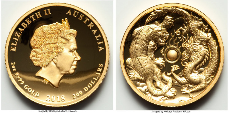 Elizabeth II gold Proof "Dragon & Tiger" 200 Dollars (2 oz) 2018, KM-Unl. Mintag...