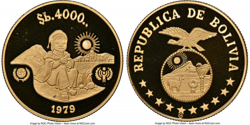 Republic gold Proof "Year of the Child" 4000 Pesos Bolivianos 1979 PR69 Ultra Ca...
