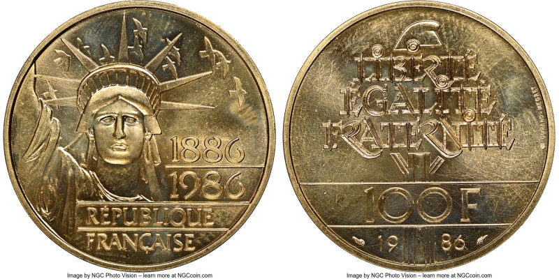Republic gold "Centennial of the Statue of Liberty" 100 Francs 1986 MS67 NGC, KM...