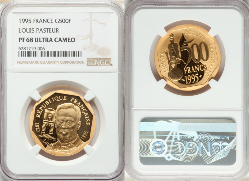 Republic gold Proof "Louis Pasteur" 500 Francs 1995 PR68 Ultra Cameo NGC, Paris ...