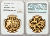 Republic gold Proof "Europa" 50 Euro 2003 PR69 Ultra Cameo NGC, Paris mint, KM1993. Mintage: 2,000. AGW 0.999 oz.

HID09801242017

© 2022 Heritage Auc...