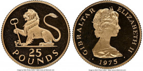 British Colony. Elizabeth II gold Proof "British-Sterling - 250th Anniversary" 25 Pounds 1975 PR67 Ultra Cameo NGC, KM7. Mintage: 750. AGW 0.2291 oz. ...