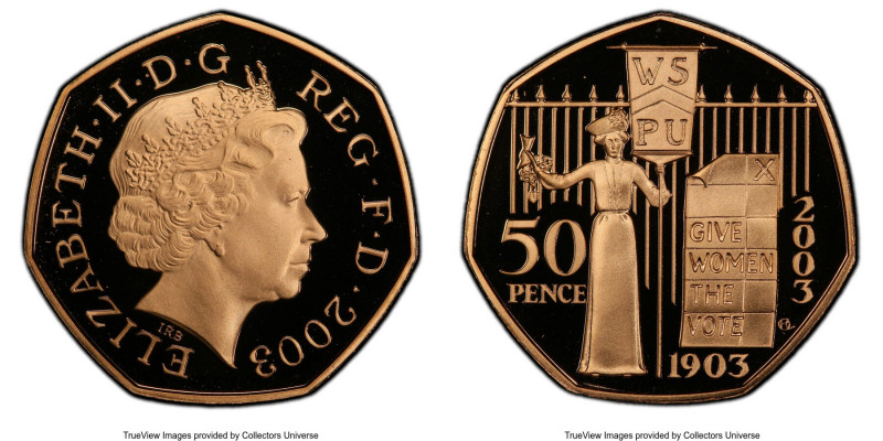 Elizabeth II gold Proof "Suffrage" 50 Pence 2003 PR70 Deep Cameo PCGS, KM1036b, ...
