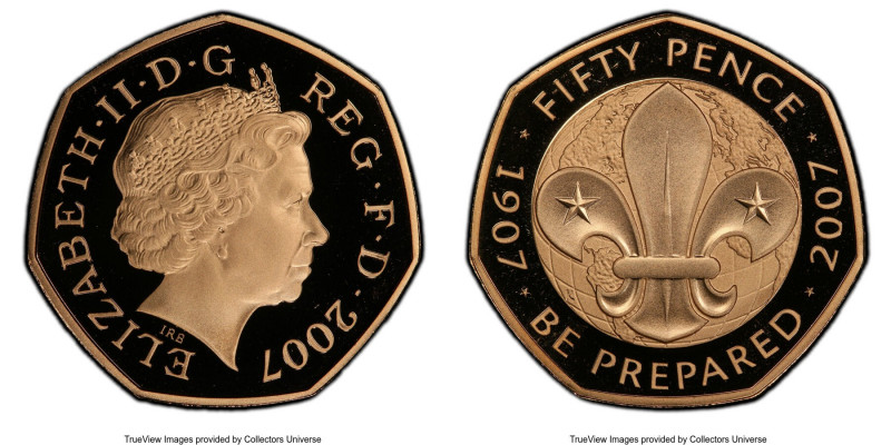 Elizabeth II gold Proof "Scouting Anniversary" 50 Pence 2007 PR70 Deep Cameo PCG...