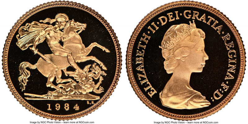 Elizabeth II gold Proof 1/2 Sovereign 1984 PR70 Ultra Cameo NGC, KM922. AGW 0.11...