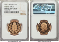 Elizabeth II gold Proof "Golden Jubilee" 2 Pounds 2002 PR70 Ultra Cameo NGC, KM1027, S-SD5. A sought-after commemorative celebrating the queen's golde...