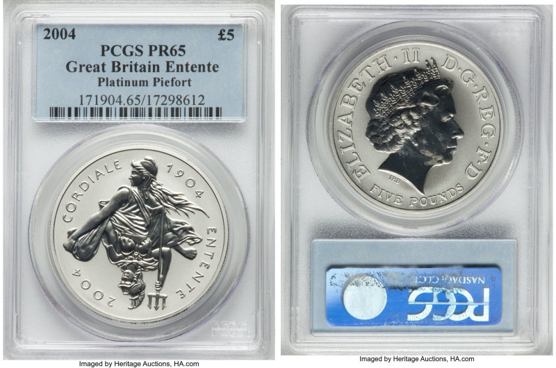 Elizabeth II platinum Proof Piefort "Entente Cordiale" 5 Pounds 2004 PR65 PCGS, ...
