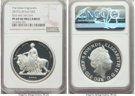 Elizabeth II silver Proof "Una and the Lion" 5 Pounds (2 oz) 2019 PR69 Ultra Cameo NGC, KM-Unl., S-GE8. Mintage: 3,000. Great Engravers series. Sold w...