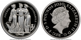 Elizabeth II silver Proof "Three Graces" 5 Pounds (2 oz) 2020 PR70 Ultra Cameo NGC, KM-Unl., S-GE8. Mintage: 3,500. Great Engravers Series II. Sold wi...