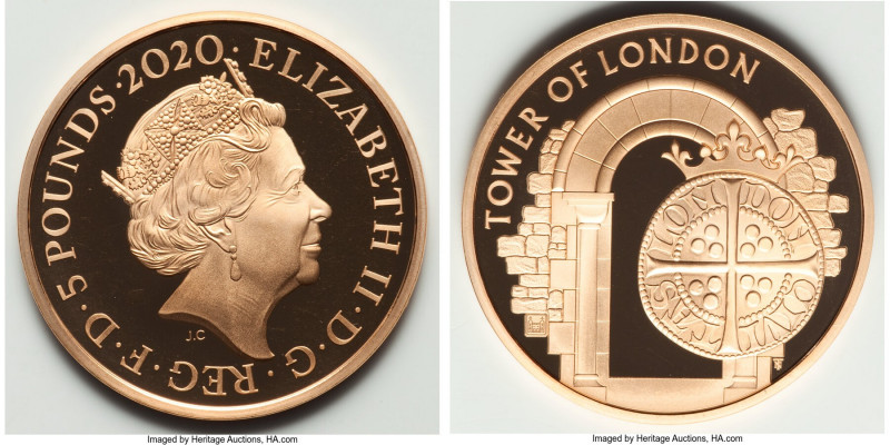 Elizabeth II gold Proof "Tower of London - Royal Mint" 5 Pounds 2020, KM-Unl., S...