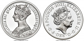 Elizabeth II silver Proof "Gothic Crown Portrait" 5 Pounds (2 oz) 2021, KM-Unl., S-GE19. Limited Edition Presentation Mintage: 3,750. Great Engravers ...