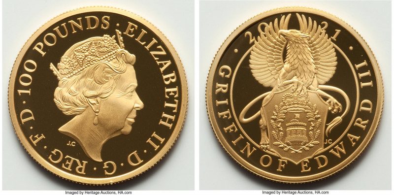 Elizabeth II gold Proof "Queen's Beast - Griffin of Edward III" 100 Pounds (1 oz...