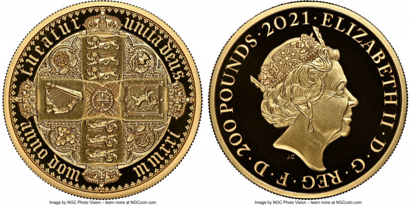 Elizabeth II gold Proof "Gothic Crown Quartered Arms" 200 Pounds (2 oz) 2021 PR7...