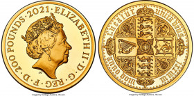 Elizabeth II gold Proof "Gothic Crown Quartered Arms" 200 Pounds (2 oz) 2021, KM-Unl., cf. S-GE34 (date given as 2022). Limited Edition Presentation M...