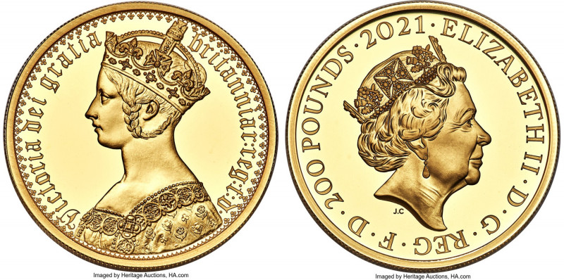 Elizabeth II gold Proof "Gothic Crown Portrait" 200 Pounds (2 oz) 2021, KM-Unl.,...