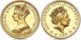 Elizabeth II gold Proof "Gothic Crown Portrait" 200 Pounds (2 oz) 2021, KM-Unl., S-GE23. Limited Edition Presentation Mintage: 350. Great Engravers Se...
