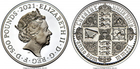 Elizabeth II silver Proof "Gothic Crown Quartered Arms" 500 Pounds (Kilo) 2021, KM-Unl., cf. S-GE32 (date given as 2022). Limited Edition Presentation...
