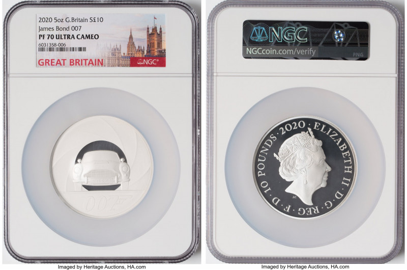 Elizabeth II silver Proof "James Bond 007" 10 Pounds (5 oz) 2020 PR70 Ultra Came...