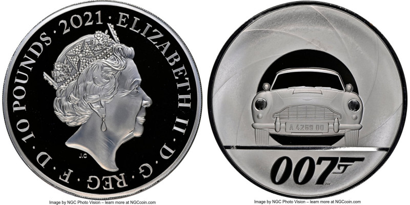 Elizabeth II silver Proof "James Bond 007" 10 Pounds (10 oz) 2021 PR69 Ultra Cam...