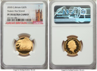 Elizabeth II gold Proof "James Bond - Shaken Not Stirred" 25 Pounds (1/4 oz) 2020 PR70 Ultra Cameo NGC, KM-Unl., S-JB17. Sold with case of issue and C...