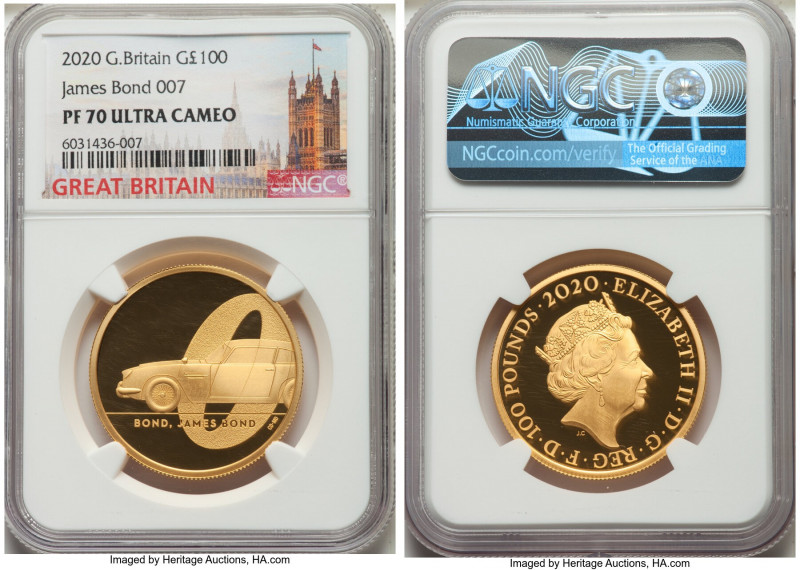 Elizabeth II gold Proof "James Bond 007" 100 Pounds (1 oz) 2020 PR70 Ultra Cameo...