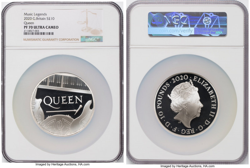 Elizabeth II silver Proof "Queen" 10 Pounds (5 oz) 2020 PR70 Ultra Cameo NGC, KM...