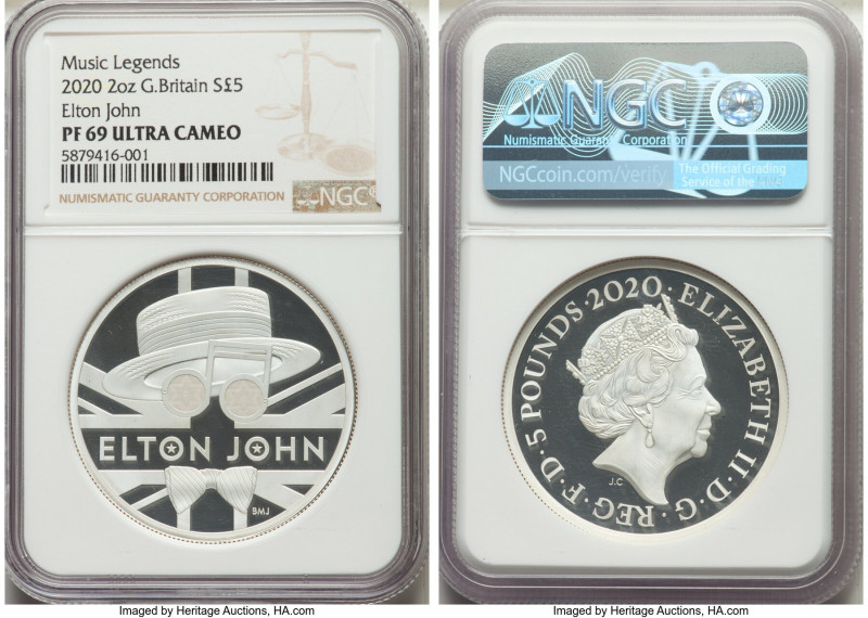 Elizabeth II silver Proof "Elton John" 5 Pounds (2 oz) 2020 PR69 Ultra Cameo NGC...