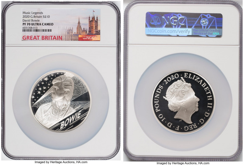 Elizabeth II silver Proof "David Bowie" 10 Pounds (5 oz) 2020 PR70 Ultra Cameo N...