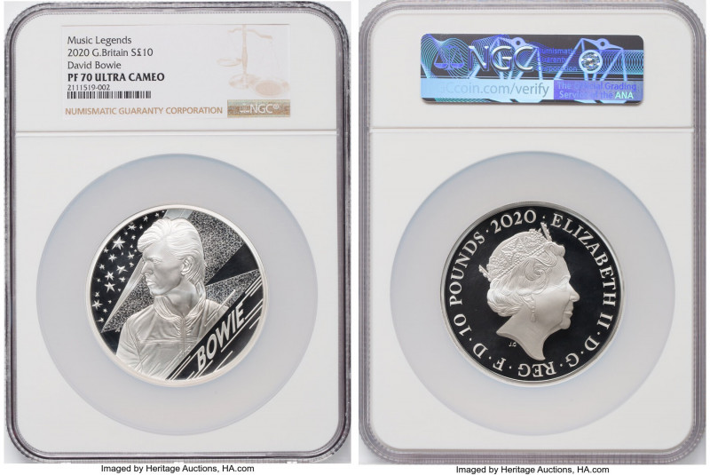 Elizabeth II silver Proof "David Bowie" 10 Pounds (5 oz) 2020 PR70 Ultra Cameo N...