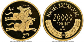 Republic gold Proof "Nationhood Anniversary" 20000 Forint 1996-BP PR69 Ultra Cameo NGC, KM719. Mintage: 5,000. AGW 0.2213 oz.

HID09801242017

© 2022 ...