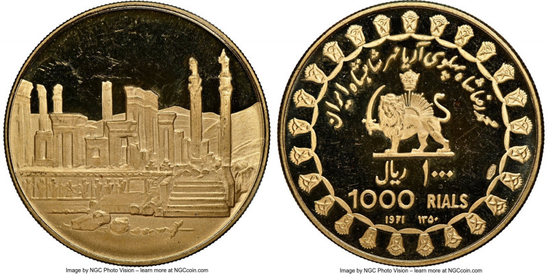Muhammad Reza Pahlavi gold Proof "Pillared Palace" 1000 Rials SH 1350 (1971) PR6...