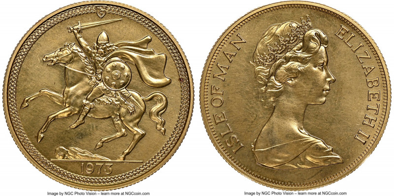 British Dependency. Elizabeth II gold 2 Pounds 1973-PM MS67 NGC, KM28. AGW 0.469...