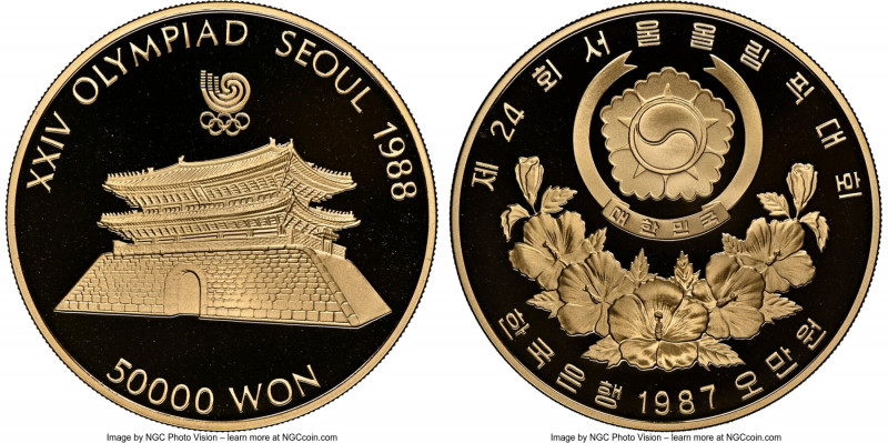 South Korea. Republic gold Proof "Seoul Olympics - South Gate" 50000 Won 1987 PR...